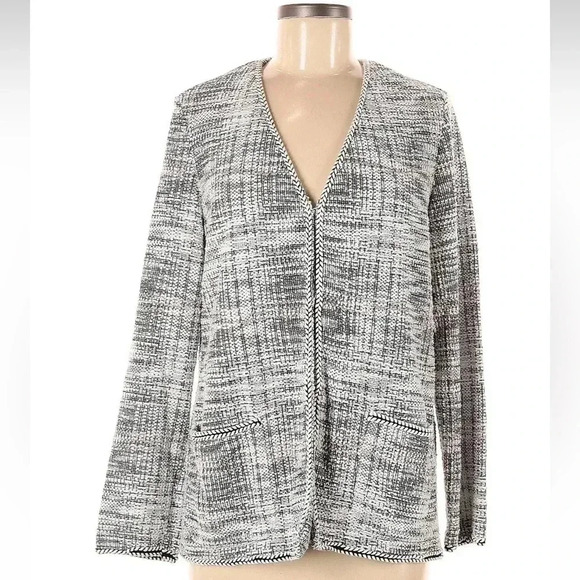 MAX STUDIO Blazer Jacket Textured Cream & Black Knit Tweed Women’s Size Medium M - Picture 2 of 7